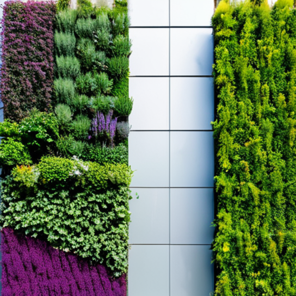 **

"A vibrant vertical garden in Madrid, Spain, adorning a modern building facade. Lush greenery with colorful native plants like thyme and lavender cascading down the wall. An efficient drip irrigation system is subtly integrated. The scene is safe for work, showcasing sustainable urban design. Perfect anatomy, correct proportions, professional photography, high quality, fully clothed, modest, appropriate content, family-friendly."

**