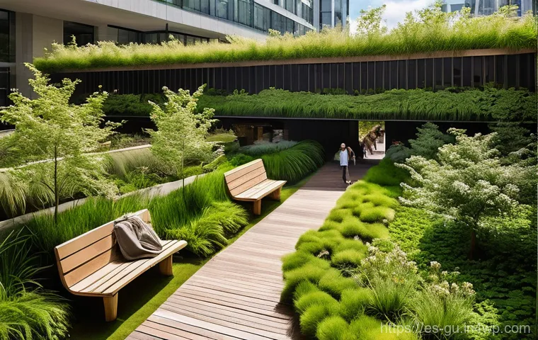 도시 녹지 확장 운동과 국제 협력 - **Vibrant Urban Oasis**
    A bustling, sunlit city square transformed into a lush urban oasis. The ...