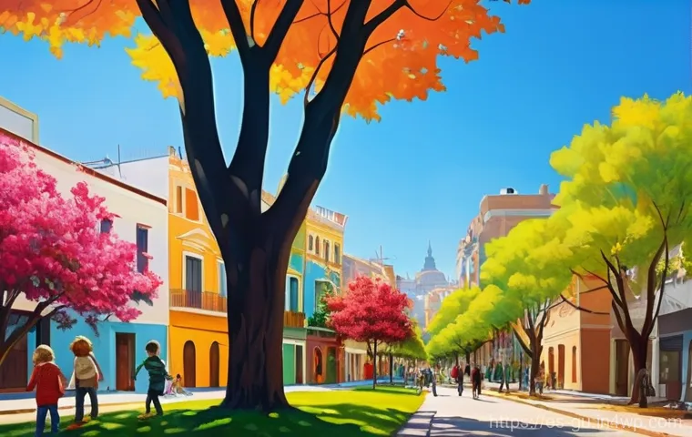 도시 녹지와 예술의 만남 - Vibrant Urban Nature Mural**
A breathtaking, oversized mural covering a prominent wall in a lush urb...