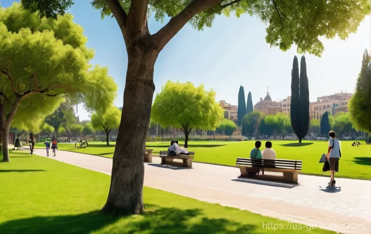 도시 녹지 공간의 탄소 흡수 능력 - **Prompt 1: Urban Oasis in Summer**
    "A photorealistic image of a vibrant, verdant urban park in ...