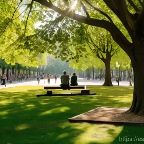 Home 26 도시 녹지 공간의 기능과 역할 - **A Serene Urban Oasis for Mindful Well-being:**
A vibrant, sun-dappled urban park in a European...