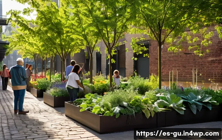 도시 녹지 확장을 위한 시민 캠페인 - **Urban Oasis in Bloom:** A vibrant and lush community garden thrives in the heart of a bustling cit...